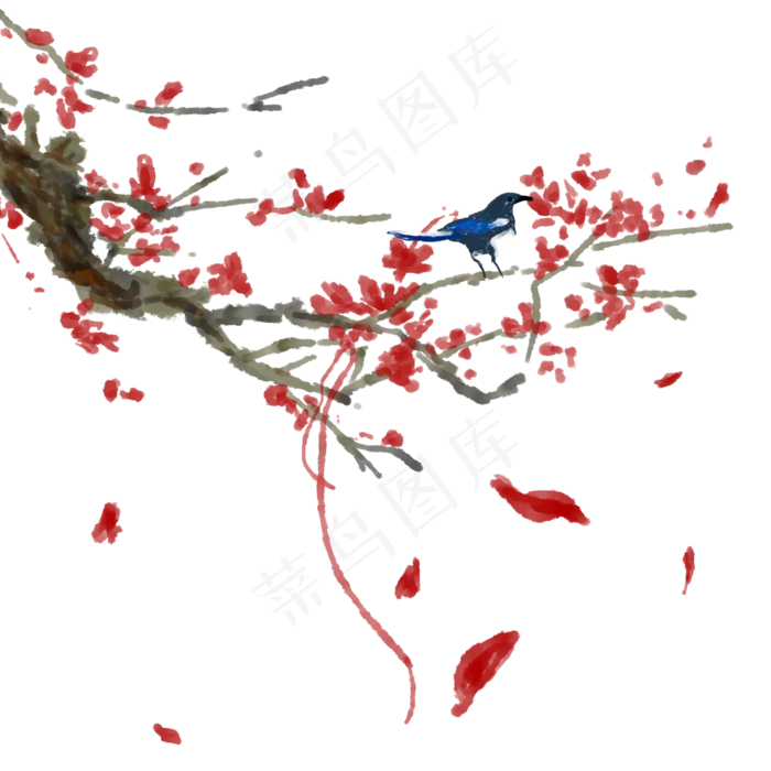 冬天腊梅红色雀上枝头丝带(3000X3000(DPI:300))psd模版下载