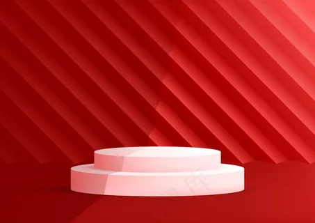 空的讲台工作室红色背景，用于产品展示和复制空间。