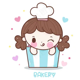 可爱的女孩厨师卡通甜杯形蛋糕卡瓦伊风格