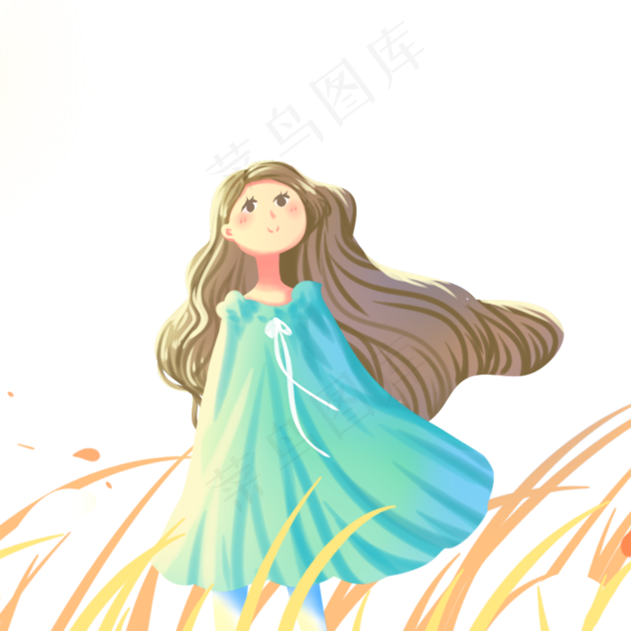 蓝色唯美卡通治愈小清新秋景白露