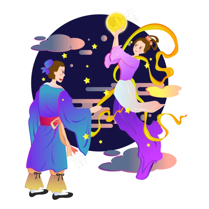 七夕情人节牛郎织女相逢矢量设计ai矢量模版下载