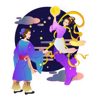 七夕情人节牛郎织女相逢矢量设计
