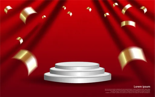 窗帘背景上的豪华现实主义讲台。