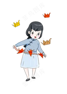 教师节女教师纸鹤卡通人物
