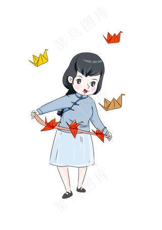 教师节女教师纸鹤卡通人物