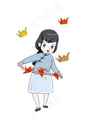 教师节女教师纸鹤卡通人物