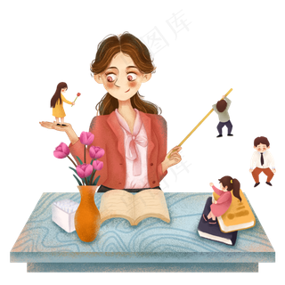 教师节讲台上的老师和学生创意可