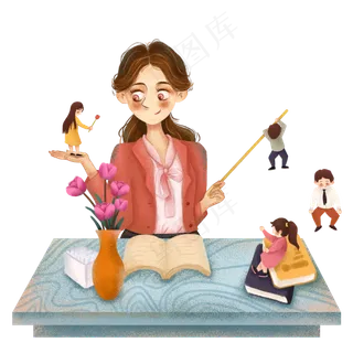 教师节讲台上的老师和学生创意可