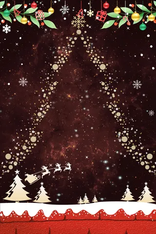 温馨圣诞节金色松树雪橇麋鹿