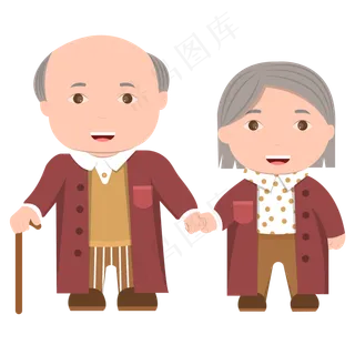 手绘矢量重阳节老年人透明底免抠