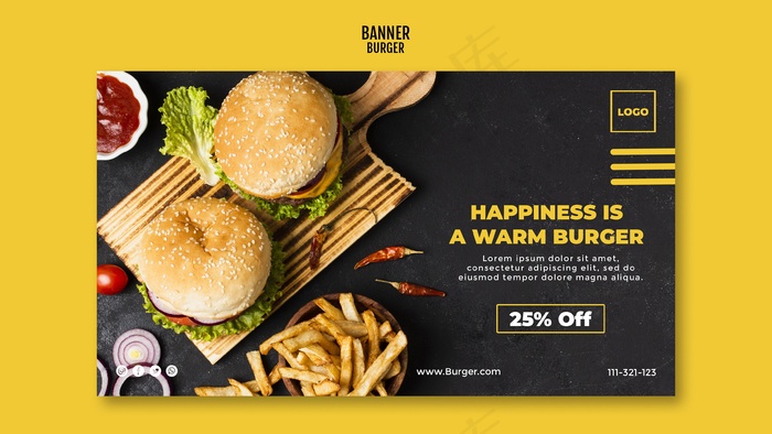 汉堡横幅banner模板psd模版下载