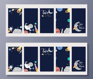 可爱的社交背景媒体集关于宇航员，地球，月亮，星星的故事模板