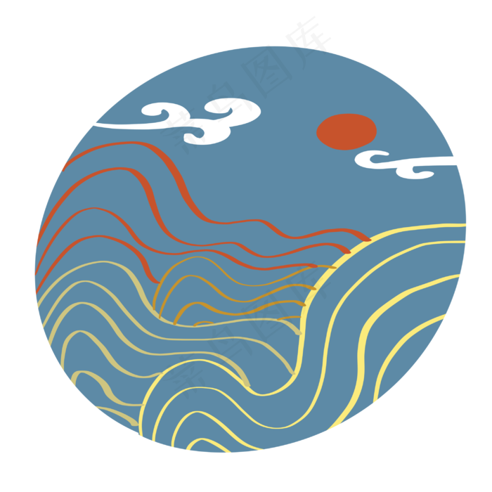 圆蓝色中国风元素