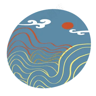 圆蓝色中国风元素