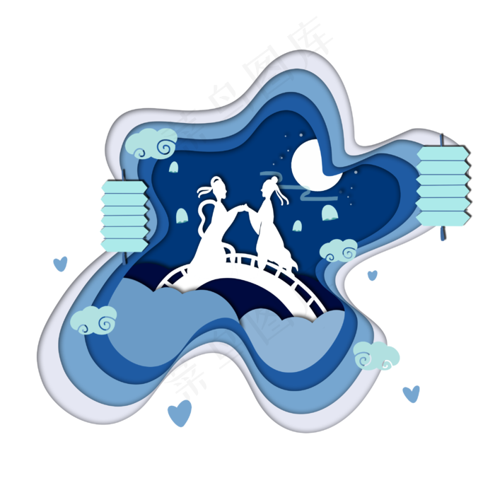 牛郎织女剪纸装饰