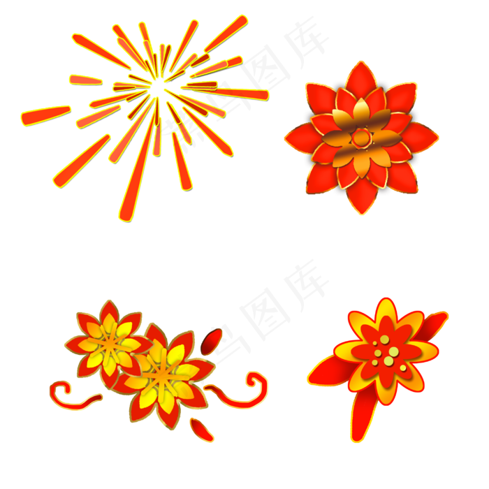 新年金边烟花梅花花朵剪纸(3000X3000(DPI:300))psd模版下载