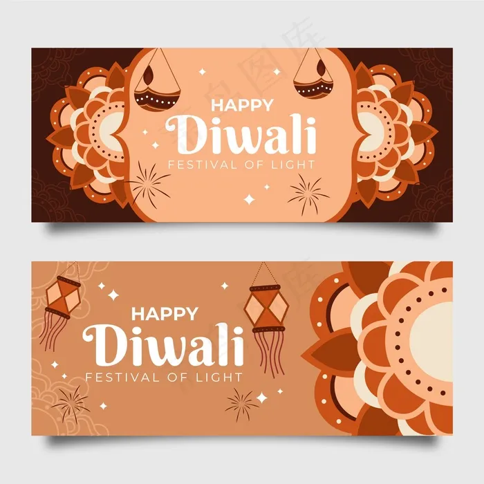 排灯节横幅banner模板eps,ai矢量模版下载