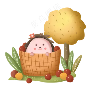 秋天秋日秋分动物刺猬落叶果子丰