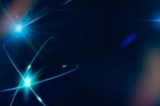 具有空白空间的蓝色霓虹灯原子科学技术背景矢量边框