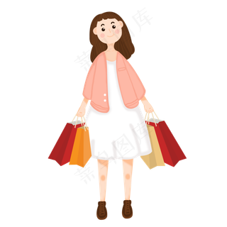 双十一购物女性手绘元素