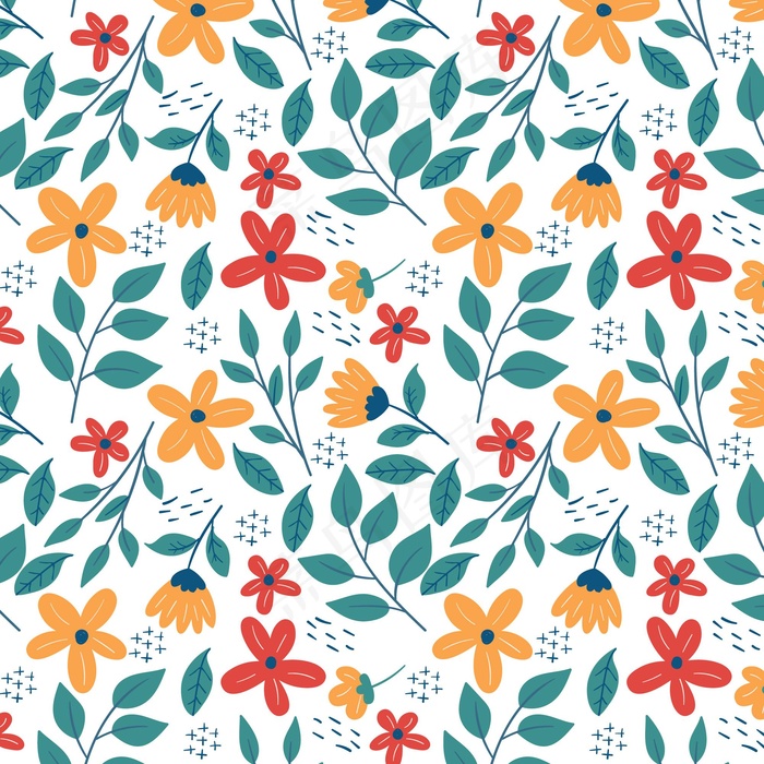 小叶花卉图案模板