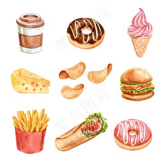 快餐元素水彩设计