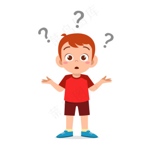 可爱男孩用问号表示困惑