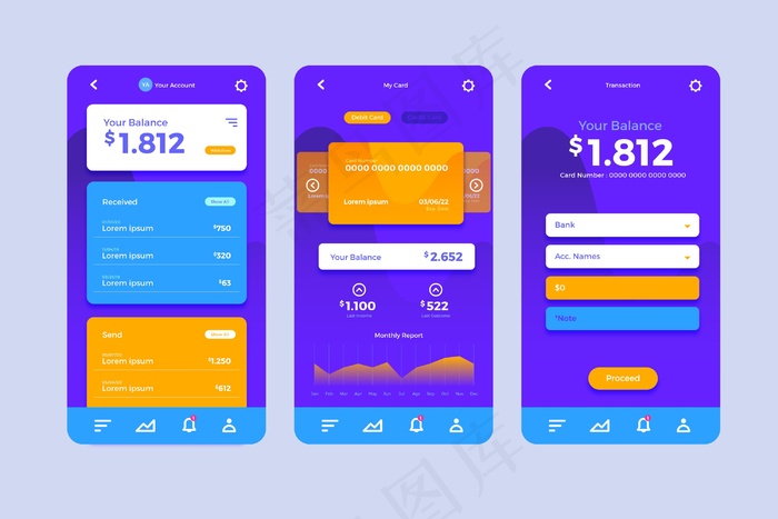 银行应用程序app界面eps,ai矢量模版下载