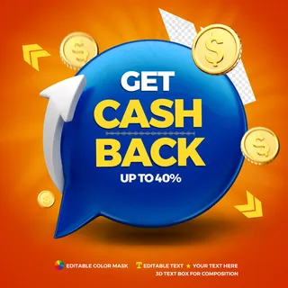 带硬币、箭头和信息气球的现金返还概念