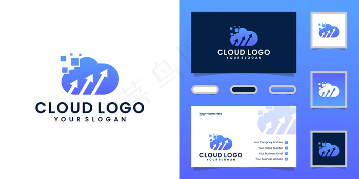 带有箭头和名片的Tech cloud徽标eps,ai矢量模版下载