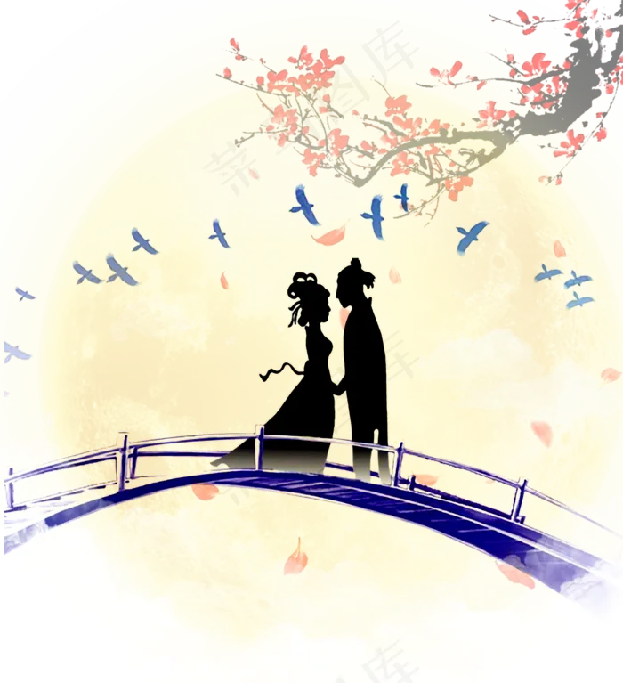 牛郎织女鹊桥相会(2000X2191(DPI:300))psd模版下载