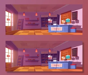 面包店内部陈列柜和货架上有蛋糕、面包和糕点。