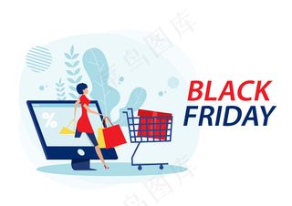 女士购物车和购物袋。大折扣，黑色星期五笔记本电脑公寓