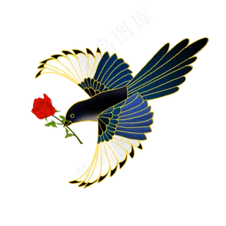 七夕浪漫叼花喜鹊