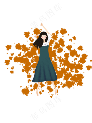 躺在枫叶上的女孩