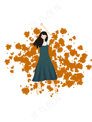 躺在枫叶上的女孩