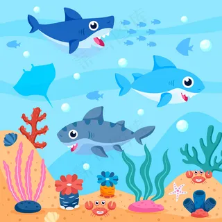 海洋中的一群小鲨鱼画报