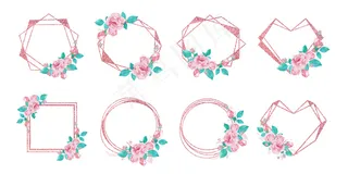 一套玫瑰金花框用于婚礼会标标志和品牌标志设计