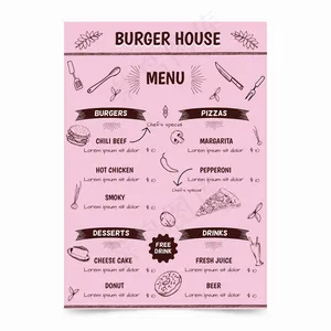 带汉堡模板的餐厅菜单