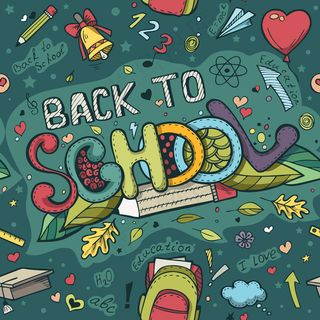 无缝纹理与绿色背景和学校涂鸦