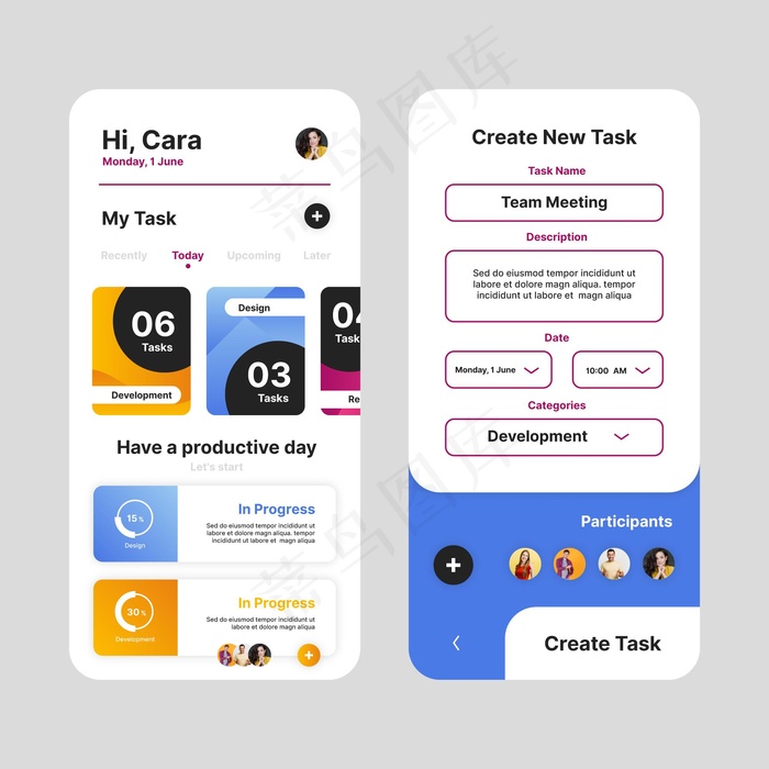 任务管理应用程序app接口模板eps,ai矢量模版下载