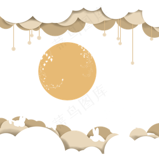 中秋节剪纸兔子云月亮