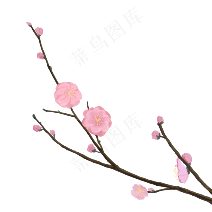 新中式风格粉色梅花盛开手绘(2000X2000(DPI:300))psd模版下载