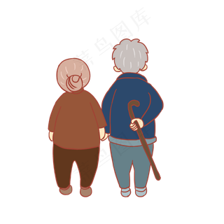 重阳节老人登山手绘卡通元素