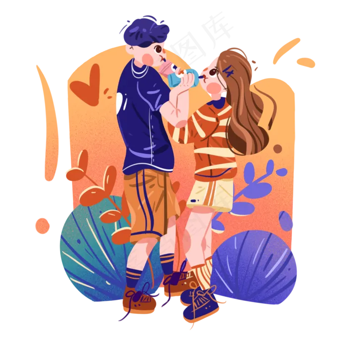 七夕节在一起喝冷饮的情侣(2000X2000(DPI:300))psd模版下载