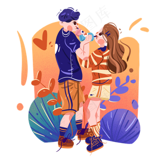 七夕节在一起喝冷饮的情侣