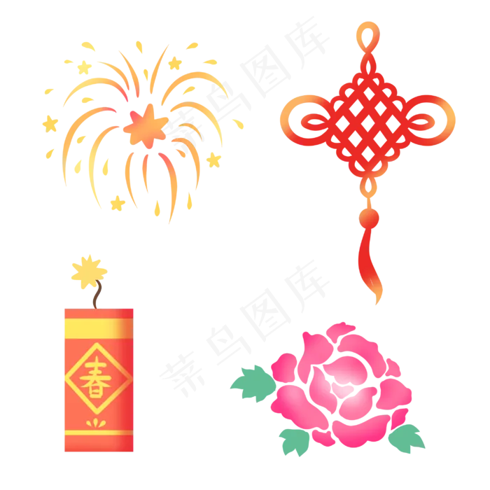 新年烟花炮竹牡丹贴纸(3000X3000(DPI:299))psd模版下载