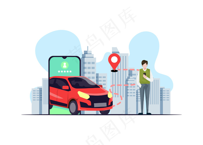 带插图的出租车应用程序概念eps,ai矢量模版下载