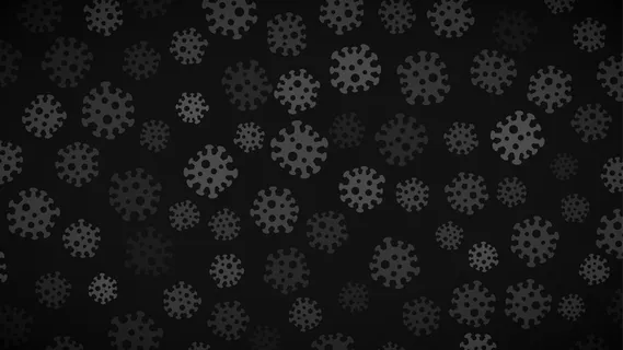 带有灰色阴影的病毒符号的背景。关于冠状病毒大流行的插图。