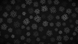 带有灰色阴影的病毒符号的背景。关于冠状病毒大流行的插图。